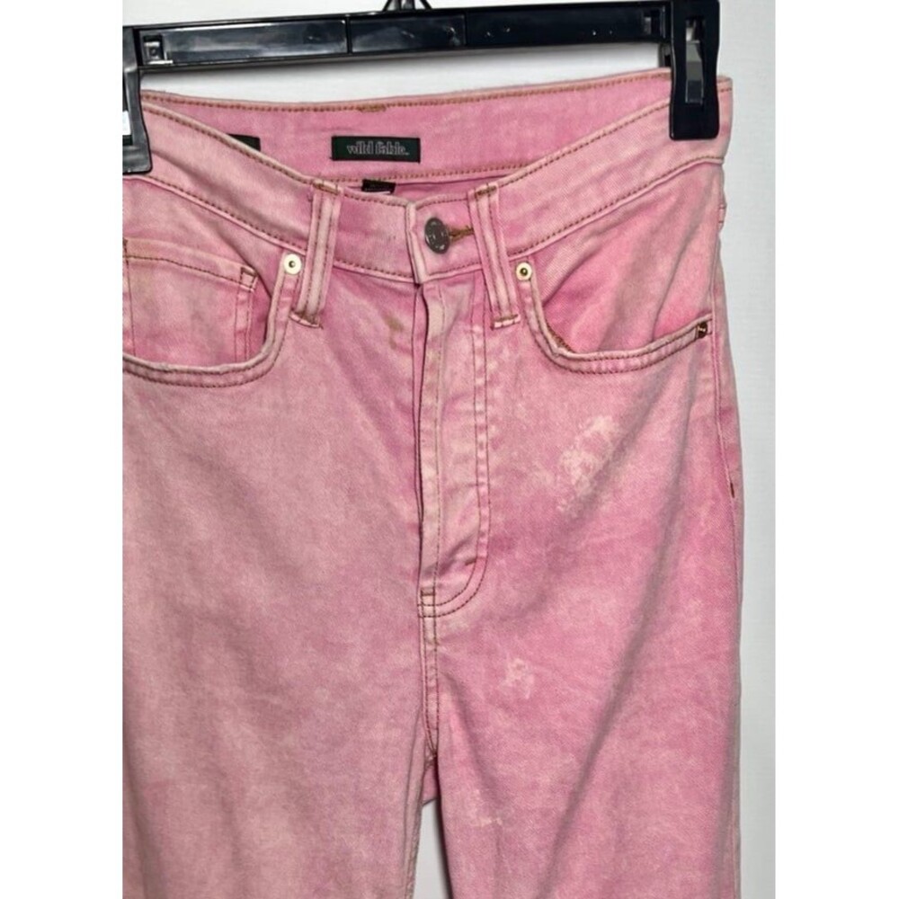 Jeans Pink high rise straight raw edge